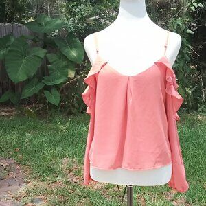 Honey Belle Coral Cold Shoulder Blouse Ruffled Long Sleeve Boho Top 💗🌺